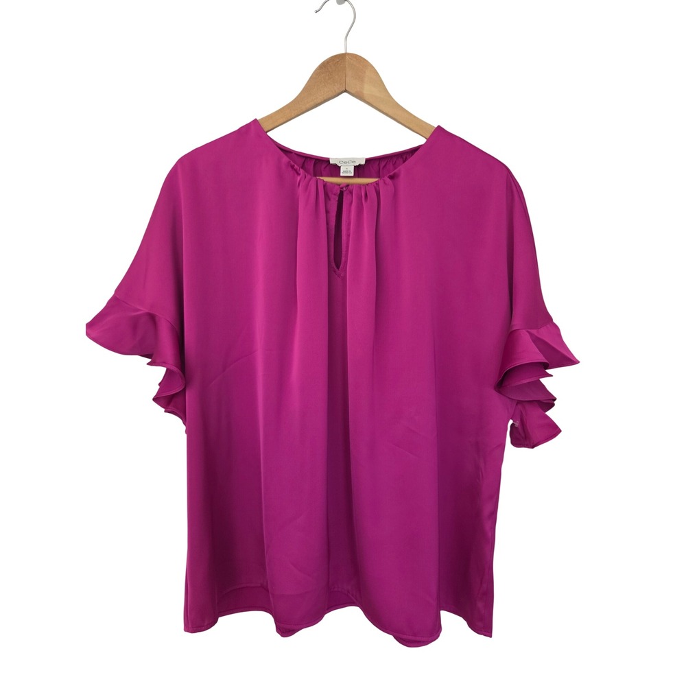 CeCe‎ Blouse Ruffle Sleeve Keyhole Women XL Deep Orchid NWT $69 7053075